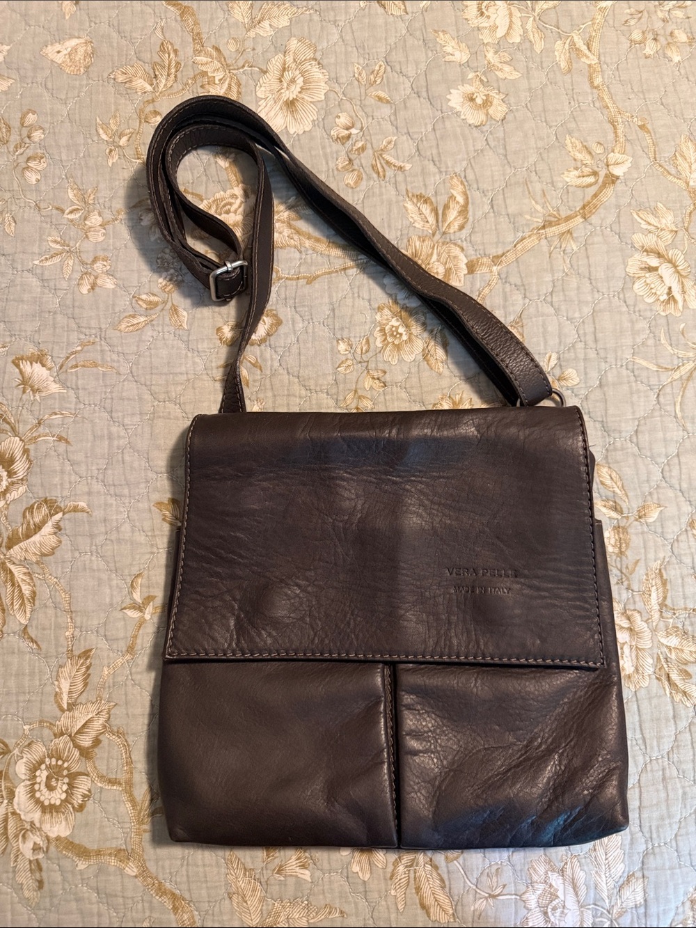 Vera Pelle Dark Brown Leather Messenger Crossbody